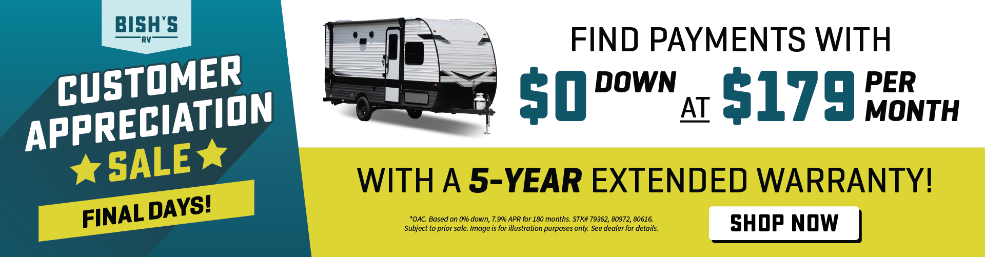 Customer Appreciation Sale - Happening Now - Payments at $179 per month with $0 down OAC with a 5-year extended warranty - see dealer for details.